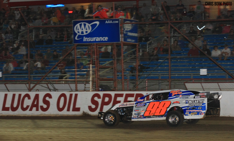 John Allen of Chanute, Kan., won the season-opening event for the USRA Modifieds at the Lucas Oil Speedwayin Wheatland, Mo., on Saturday, April 14.