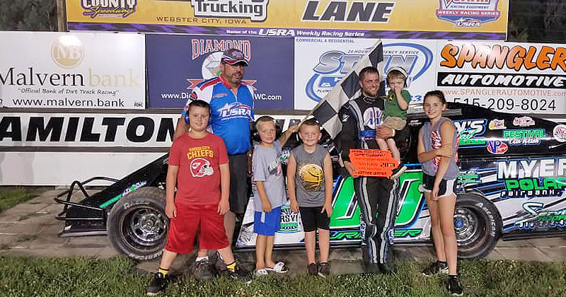 J.D. Auringer won the USRA Modified main event at the Hamilton County Speedway in Webster City, Iowa, on Saturday, June 16, 2018.