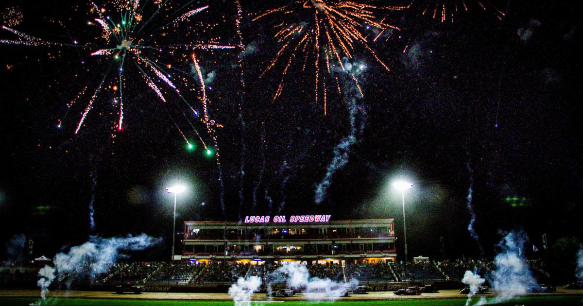 Fireworks follow the races at Lucas Oil Speedway's 'Thursday Night Thunder