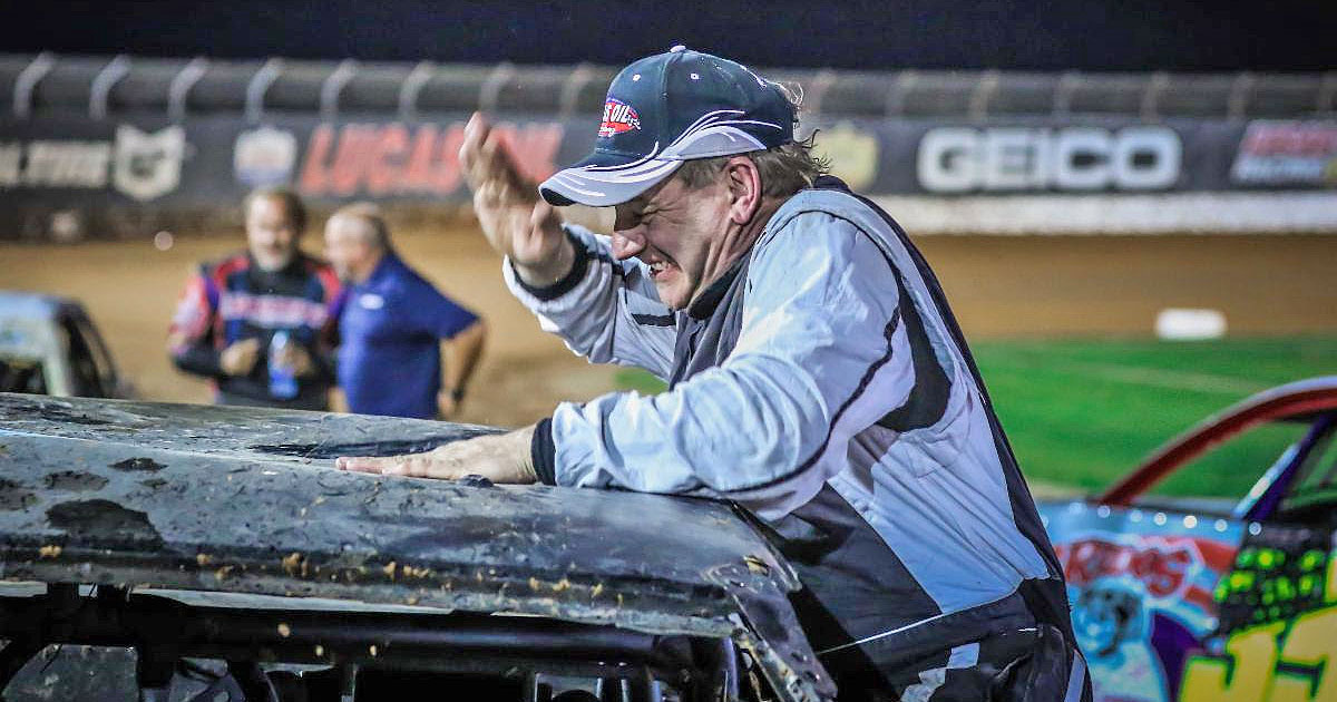 Doug Keller celebrated a victory in his lone visit to Lucas Oil Speedway last season when the USRA Stock Cars were a guest class. (GS Stanek Racing Photography)