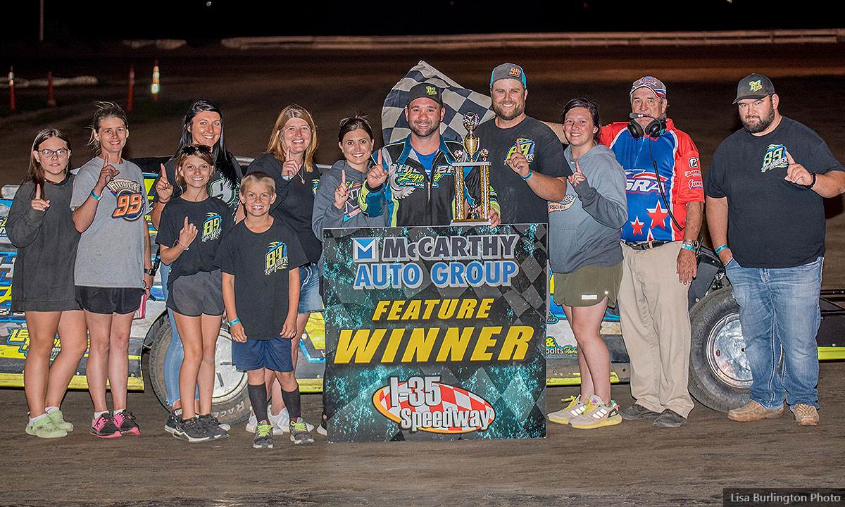 Tyler Hibner won the USRA Modified main event at the I-35 Speedway in Winston, Mo., on Saturday, July 30, 2022.