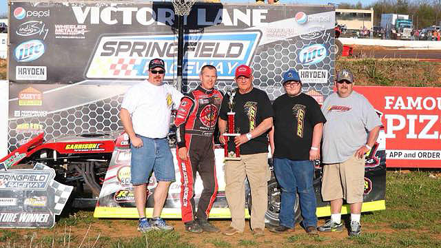 Jackie Dalton won the Out-Pace USRA B-Mod make-up feature on Saturday, April 28, at the Springfield Raceway in Springfield, Mo.