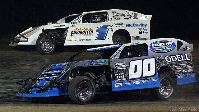 USRA Modified drivers such as Jim Moody (00) and Tim Karrick (1k) are expected to compete for $3,000 during Central Missouri's Speedway's one-day program on Sunday, May 28.