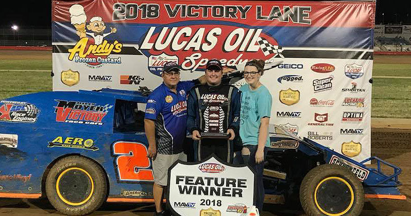 Andy Bryant won the Out-Pace USRA B-Mod main event at the Lucas Oil Speedway in Wheatland, Mo., on Saturday, June 16, 2018.