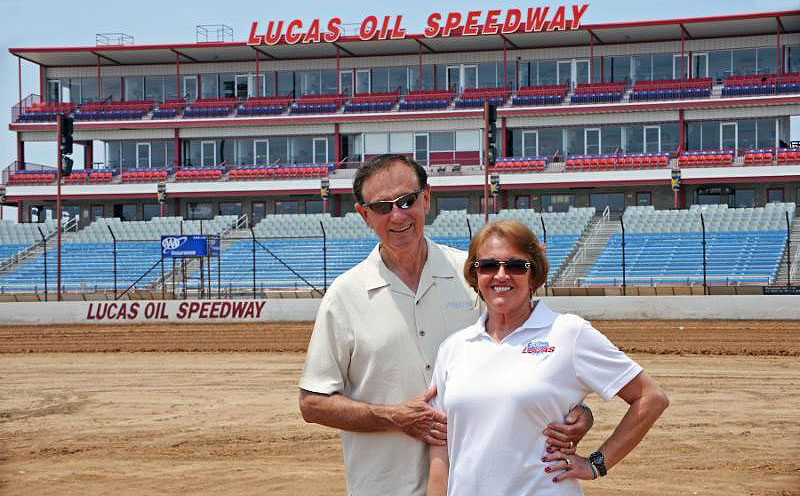 Forrest Lucas and wife, Charlotte, at the Lucas Oil Speedway in Wheatland, Mo.