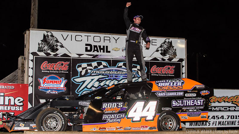 Adam Hensel won the USRA Modified feature on Friday, April 26, at the Mississippi Thunder Speedway in Fountain City, Wis.