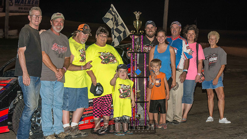 Darren Shaw won the USRA Modified main event at the I-35 Speedway in Winston, Mo., on Saturday, June 29, 2019.