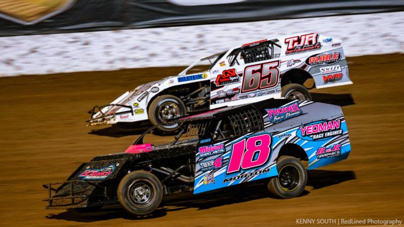 J.C. Morton (18) leads Kris Jackson (65) by eight poins in the Out-Pace USRA B-Mod points at the Lucas Oil Speedway.
