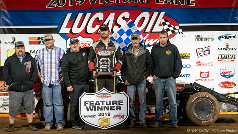 Jon Sheets won the USRA Modified feature on Saturday, April 27, at the Lucas Oil Speedway in Wheatland, Mo.