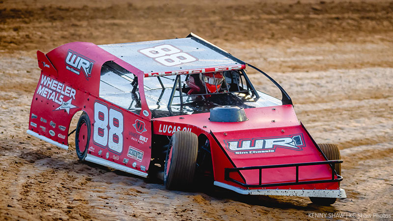 Chad Wheeler steers his USRA Modified around the Lucas Oil Speedway on Thursday.