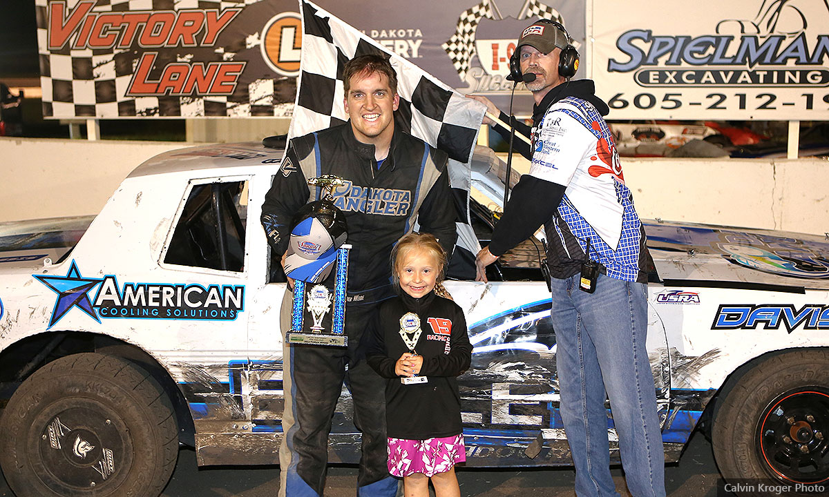Levi Vander Weide won the USRA Hobby Stock main event at the I-90 Speedway in Hartford, S.D., on Saturday, July 30, 2022.