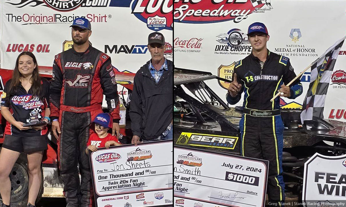 Jon Sheets (left) and Logan Smith (right) each won a USRA B-Mod main event.